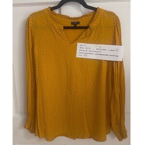 Talbots Mustard Yellow Polka Dot Pleated Blouse Size XL